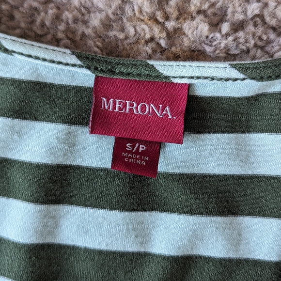 Merona Green Stripe Short Sleeve Maxi Dress Belt Stretch Women's Size Small - Picture 4 of 8